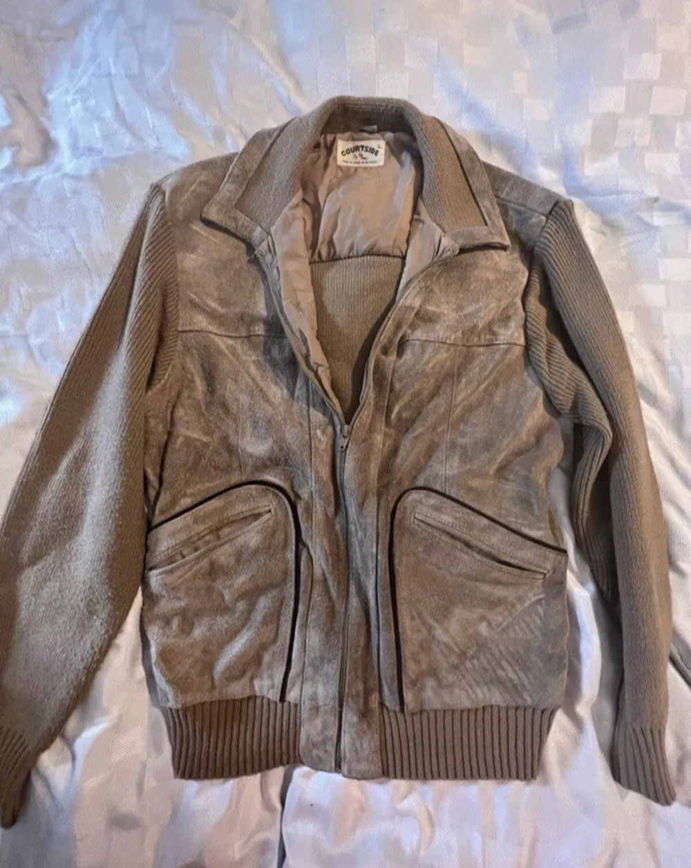 Vintage Courtside Leather Jacket 1970s Mens Suede & Knot Tan L (0036)